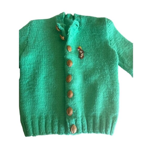 Handmade Green Child Size 3 Cardigan Sweater Golf Club Chest Patch - Picture 4 of 6